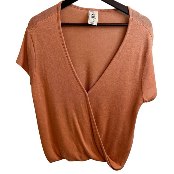 We The Free by Free People Short Sleeve Hoffman Surplice Coral Knit V-Neck Top - Picture 2 of 8